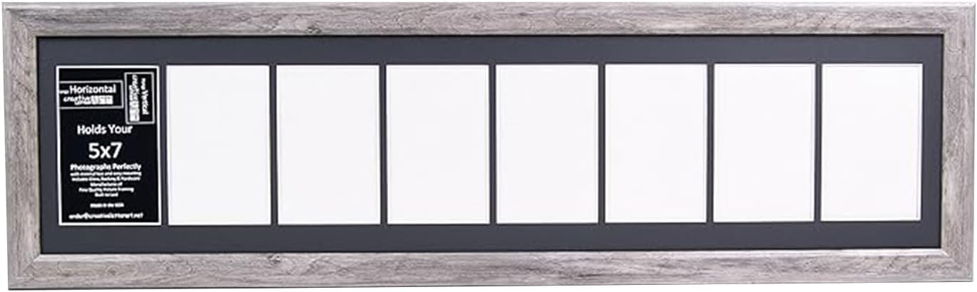 Creative Letter Art - 4 Opening 5x7 Black Picture Frame with 10x24-inch Black Mat Collage including Full Strength Glass, Alphabet Photography