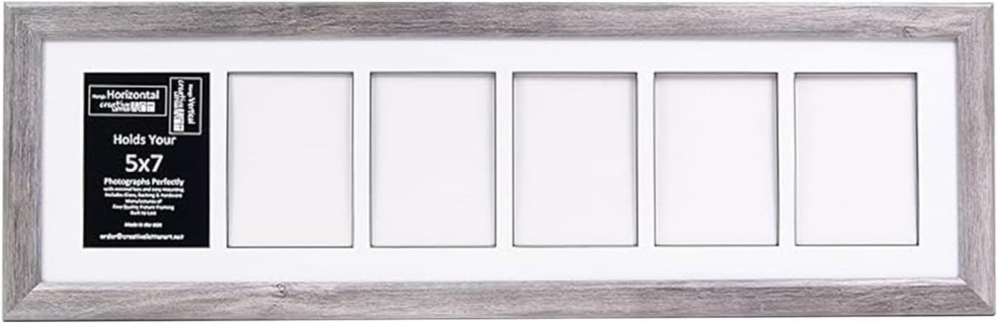 Creative Letter Art - 4 Opening 5x7 Black Picture Frame with 10x24-inch Black Mat Collage including Full Strength Glass, Alphabet Photography