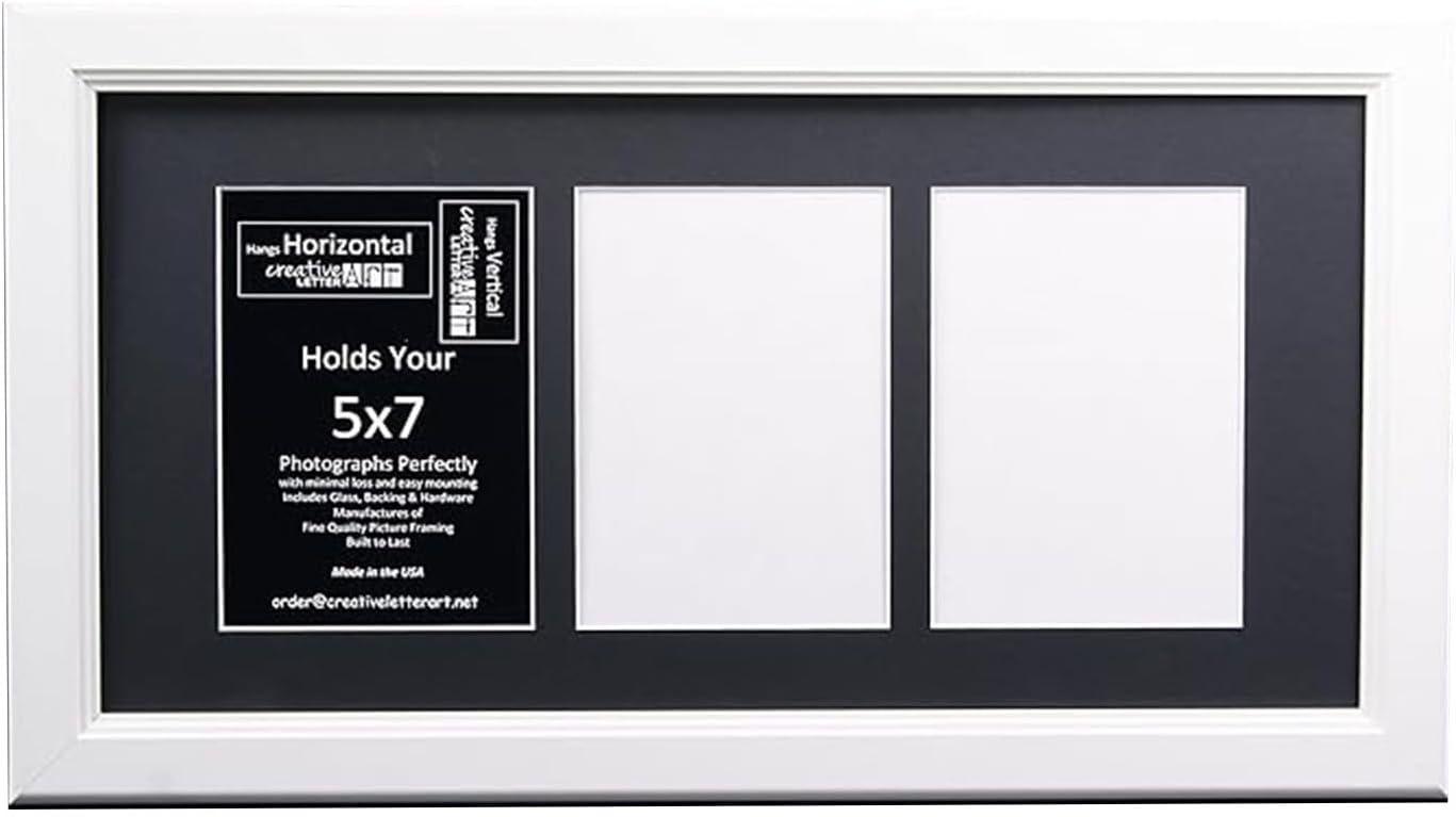 Creative Letter Art - 4 Opening 5x7 Black Picture Frame with 10x24-inch Black Mat Collage including Full Strength Glass, Alphabet Photography