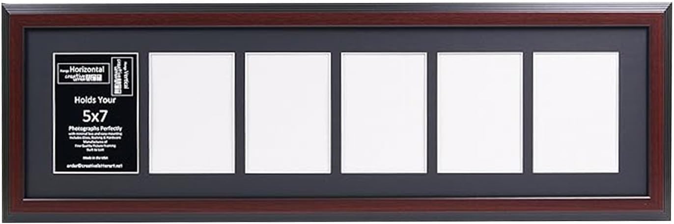 Creative Letter Art - 4 Opening 5x7 Black Picture Frame with 10x24-inch Black Mat Collage including Full Strength Glass, Alphabet Photography