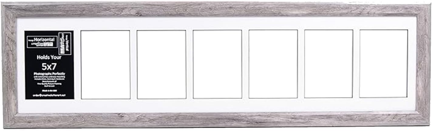 Creative Letter Art - 4 Opening 5x7 Black Picture Frame with 10x24-inch Black Mat Collage including Full Strength Glass, Alphabet Photography