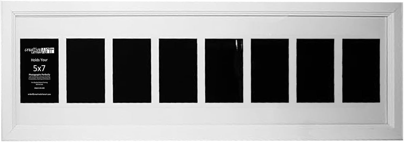 Creative Letter Art - 4 Opening 5x7 Black Picture Frame with 10x24-inch Black Mat Collage including Full Strength Glass, Alphabet Photography