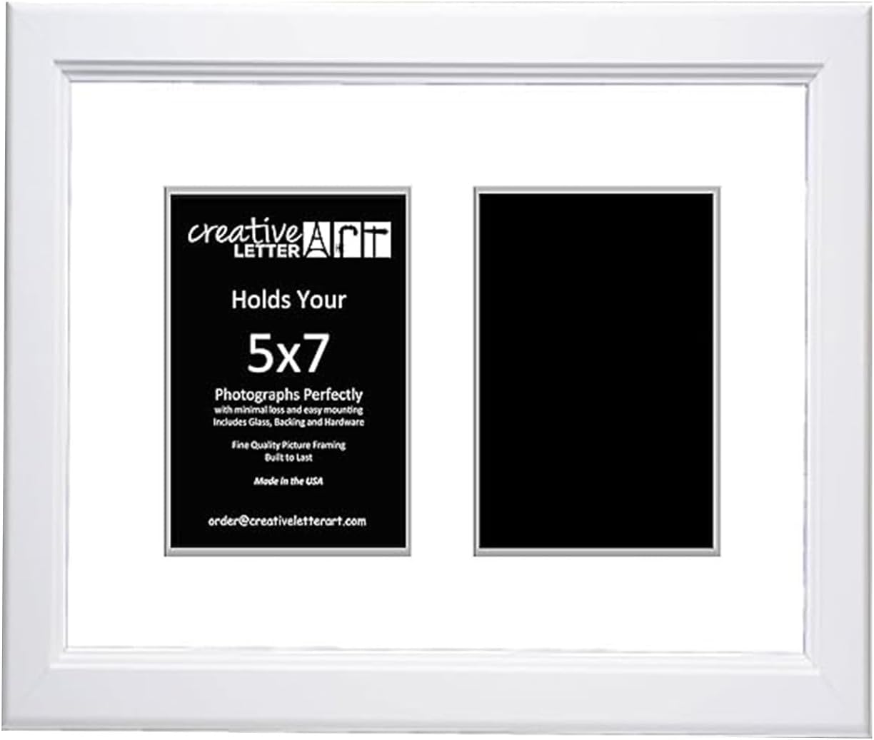 Creative Letter Art - 4 Opening 5x7 Black Picture Frame with 10x24-inch Black Mat Collage including Full Strength Glass, Alphabet Photography
