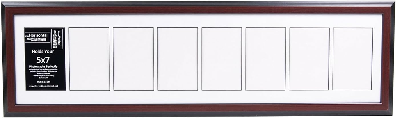 Creative Letter Art - 4 Opening 5x7 Black Picture Frame with 10x24-inch Black Mat Collage including Full Strength Glass, Alphabet Photography
