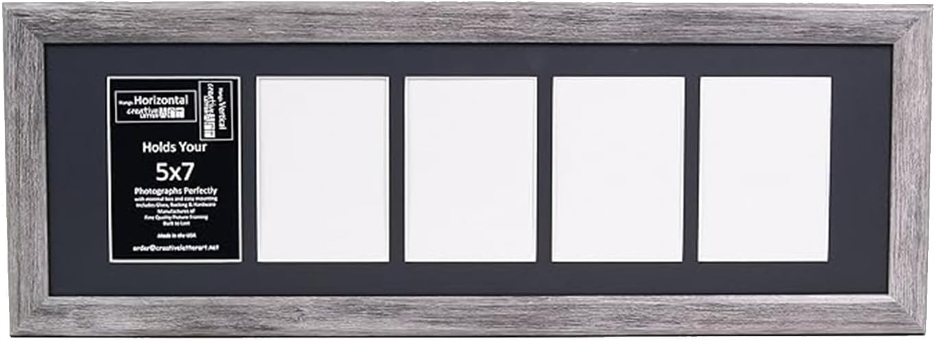 Creative Letter Art - 4 Opening 5x7 Black Picture Frame with 10x24-inch Black Mat Collage including Full Strength Glass, Alphabet Photography