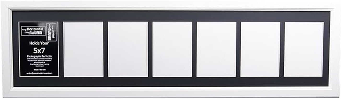 Creative Letter Art - 4 Opening 5x7 Black Picture Frame with 10x24-inch Black Mat Collage including Full Strength Glass, Alphabet Photography
