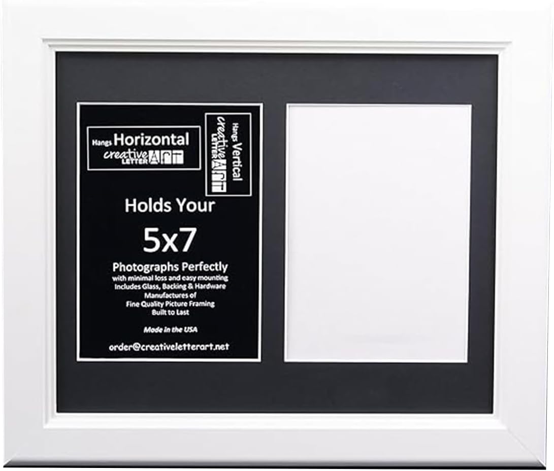 Creative Letter Art - 4 Opening 5x7 Black Picture Frame with 10x24-inch Black Mat Collage including Full Strength Glass, Alphabet Photography