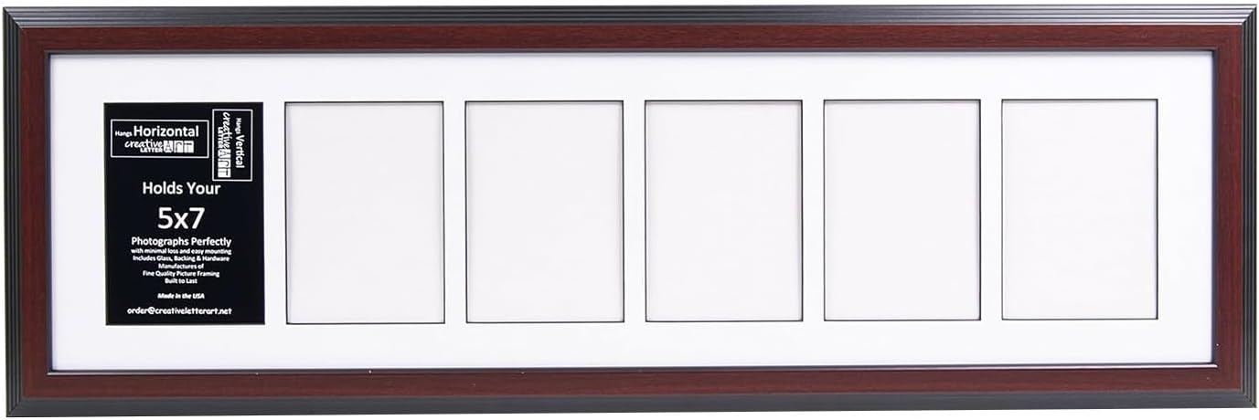 Creative Letter Art - 4 Opening 5x7 Black Picture Frame with 10x24-inch Black Mat Collage including Full Strength Glass, Alphabet Photography