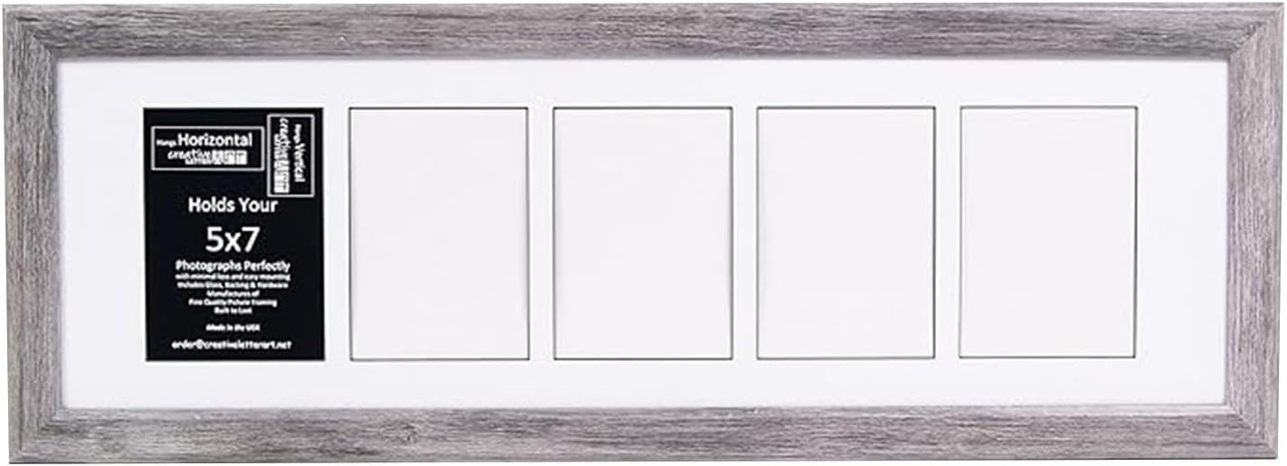 Creative Letter Art - 4 Opening 5x7 Black Picture Frame with 10x24-inch Black Mat Collage including Full Strength Glass, Alphabet Photography
