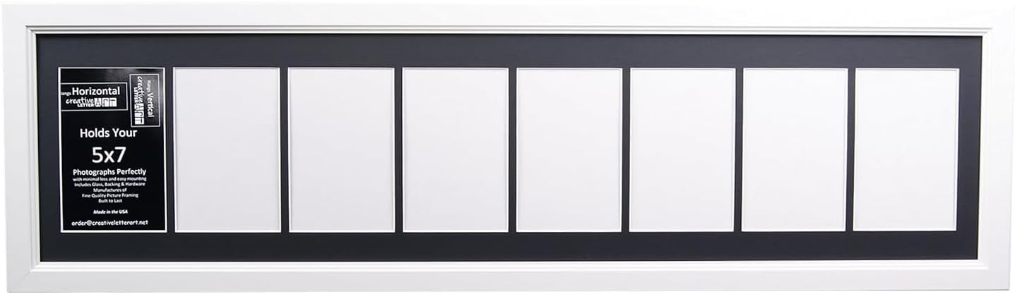 Creative Letter Art - 4 Opening 5x7 Black Picture Frame with 10x24-inch Black Mat Collage including Full Strength Glass, Alphabet Photography