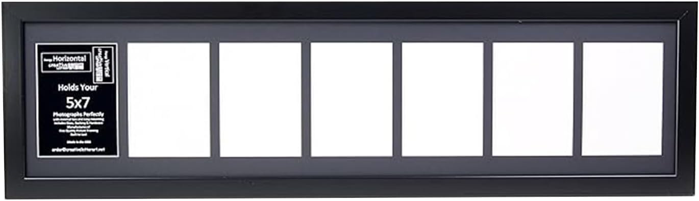 Creative Letter Art - 4 Opening 5x7 Black Picture Frame with 10x24-inch Black Mat Collage including Full Strength Glass, Alphabet Photography