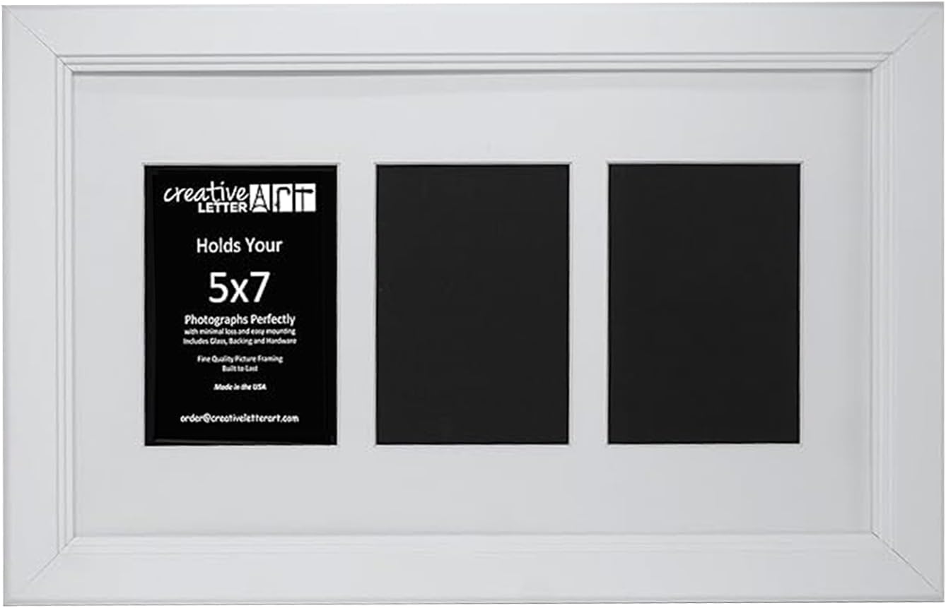 Creative Letter Art - 4 Opening 5x7 Black Picture Frame with 10x24-inch Black Mat Collage including Full Strength Glass, Alphabet Photography