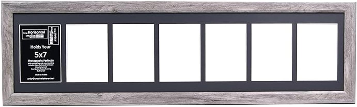 Creative Letter Art - 4 Opening 5x7 Black Picture Frame with 10x24-inch Black Mat Collage including Full Strength Glass, Alphabet Photography