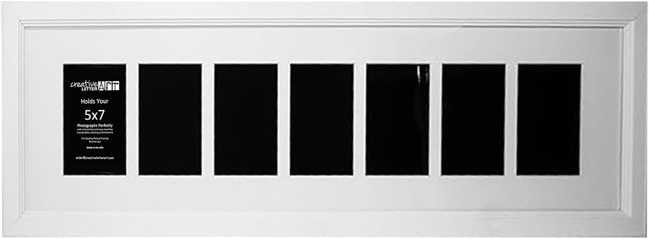 Creative Letter Art - 4 Opening 5x7 Black Picture Frame with 10x24-inch Black Mat Collage including Full Strength Glass, Alphabet Photography