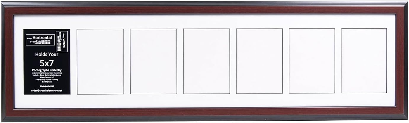 Creative Letter Art - 4 Opening 5x7 Black Picture Frame with 10x24-inch Black Mat Collage including Full Strength Glass, Alphabet Photography
