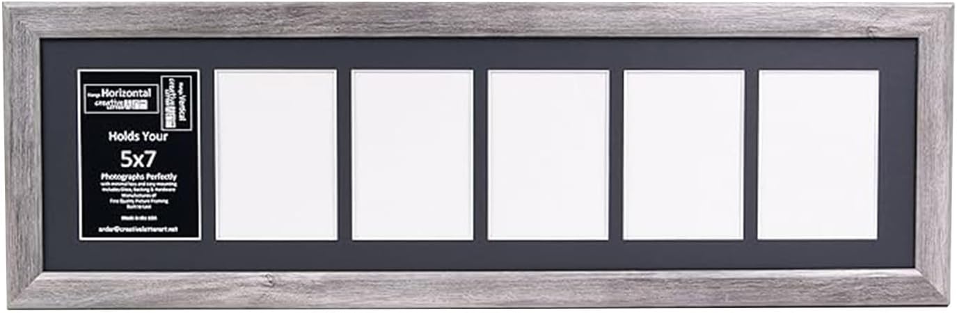 Creative Letter Art - 4 Opening 5x7 Black Picture Frame with 10x24-inch Black Mat Collage including Full Strength Glass, Alphabet Photography