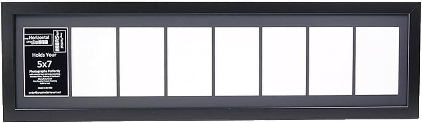 Creative Letter Art - 4 Opening 5x7 Black Picture Frame with 10x24-inch Black Mat Collage including Full Strength Glass, Alphabet Photography
