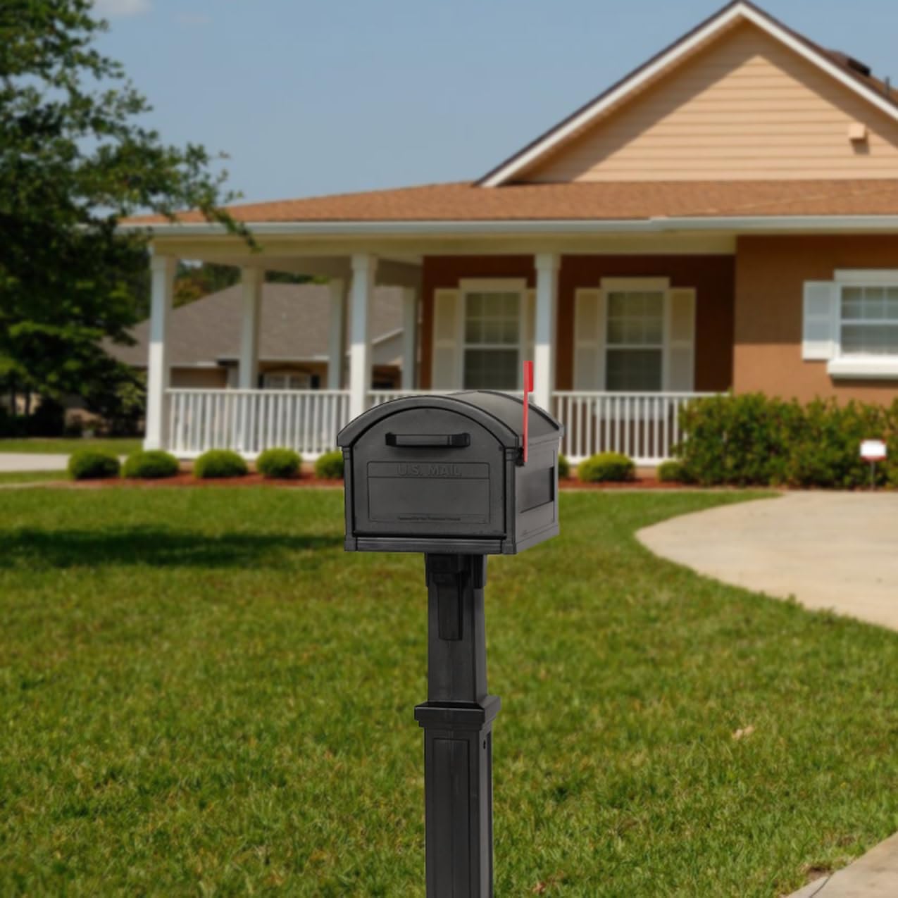 ARCHITECTURAL MAILBOXES Grand Haven Plastic, Mailbox and Post Kit, Black Extra Large