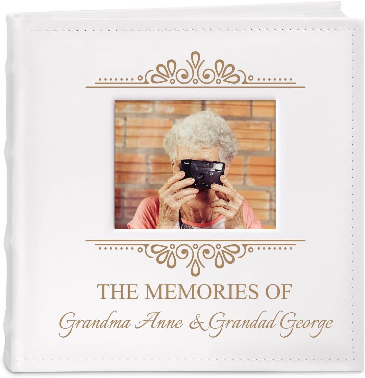 Maverton Slip-In Photo Album for couples - Engravable cover with a photo frame- White leatherette- 200 images- Personalized album for parents - For Wedding - photo frame