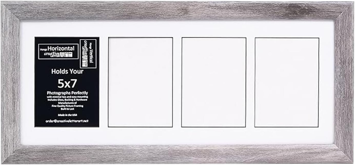 Creative Letter Art - 4 Opening 5x7 Black Picture Frame with 10x24-inch Black Mat Collage including Full Strength Glass, Alphabet Photography