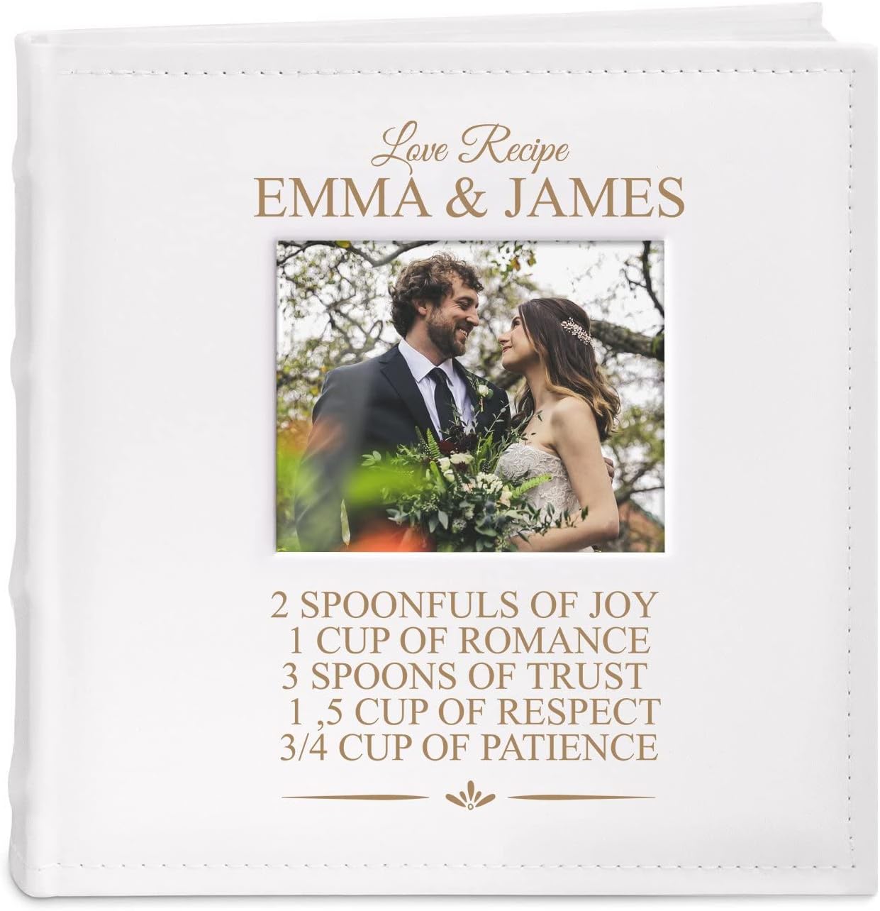 Maverton Slip-In Photo Album for couples - Engravable cover with a photo frame- White leatherette- 200 images- Personalized album for parents - For Wedding - photo frame