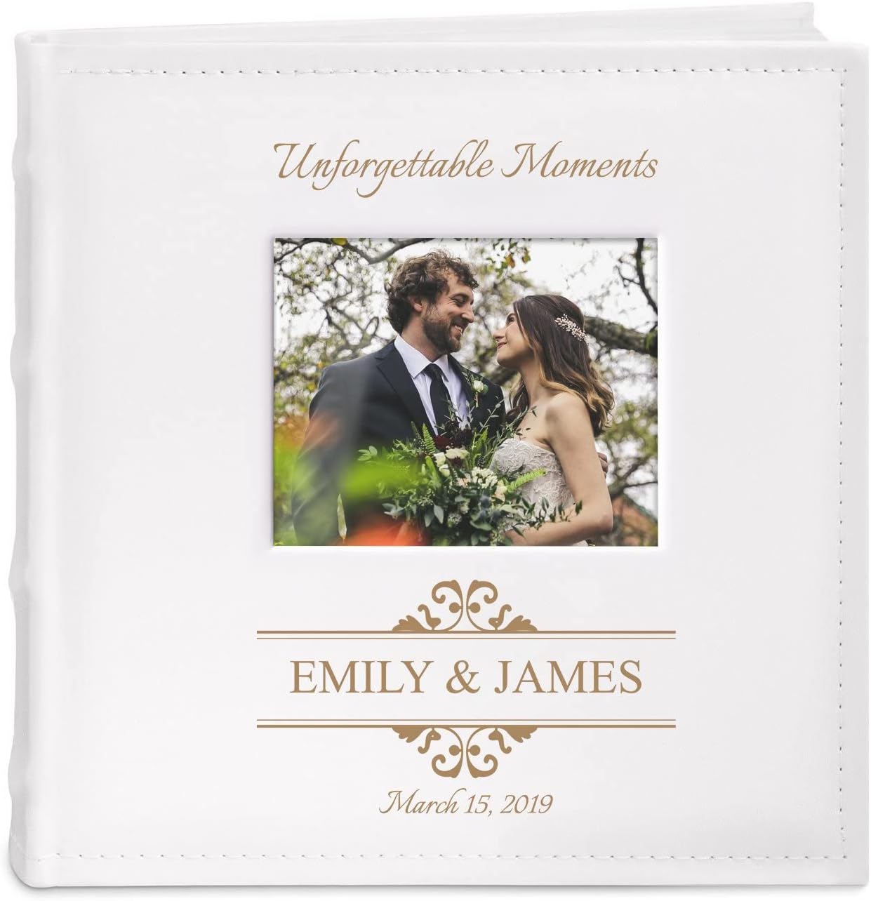 Maverton Slip-In Photo Album for couples - Engravable cover with a photo frame- White leatherette- 200 images- Personalized album for parents - For Wedding - photo frame