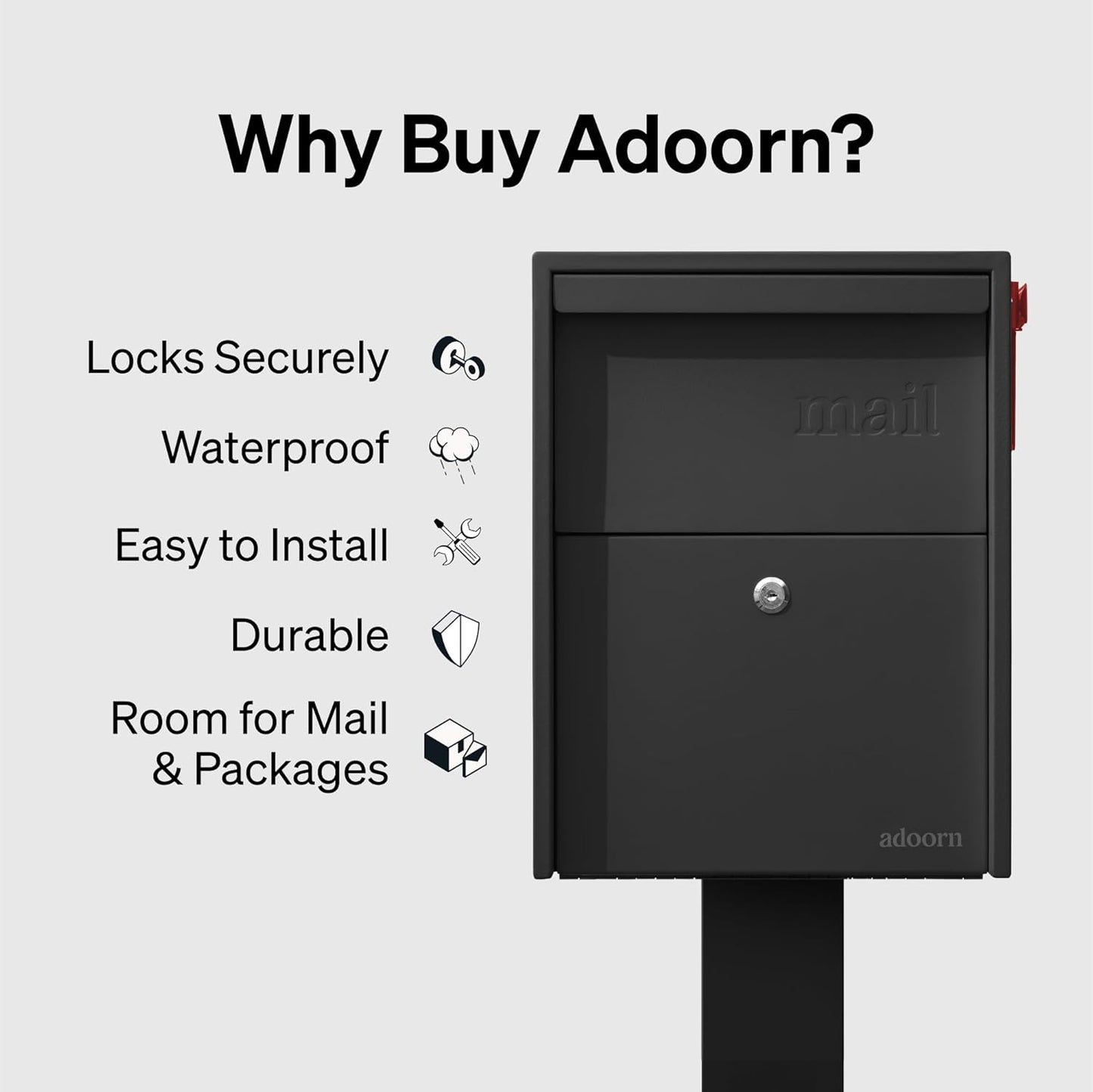 Adoorn Lockable Post Mount Mailbox | Large Size - Anti-Theft Locking Mailbox, 15.5" H x 12" W x 18.5" D, Weatherproof Mailboxes for Outside The House