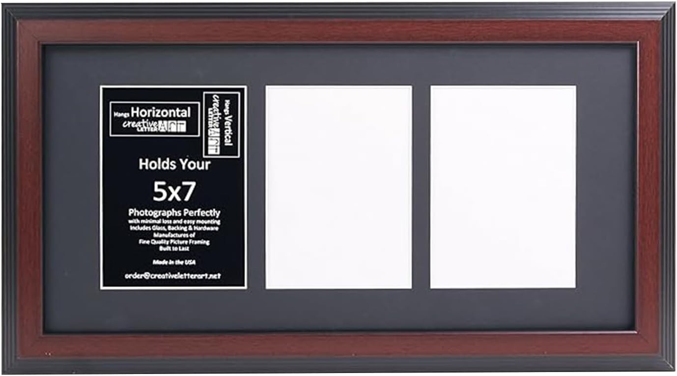 Creative Letter Art - 4 Opening 5x7 Black Picture Frame with 10x24-inch Black Mat Collage including Full Strength Glass, Alphabet Photography