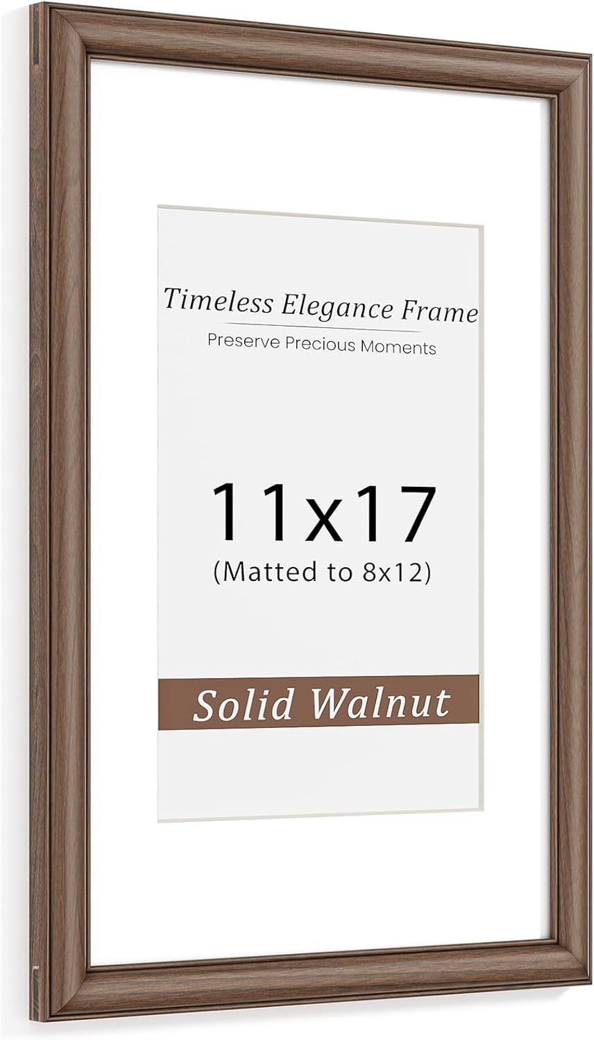 Natural Walnut 11x14 Picture Frames Mat to 8x10 Picture Display Set of 3,Original Wood Handcrafted 11x14 Diploma Frame with Tempered Glass Graduation Family Wedding Certificate Photo Wall Mounted