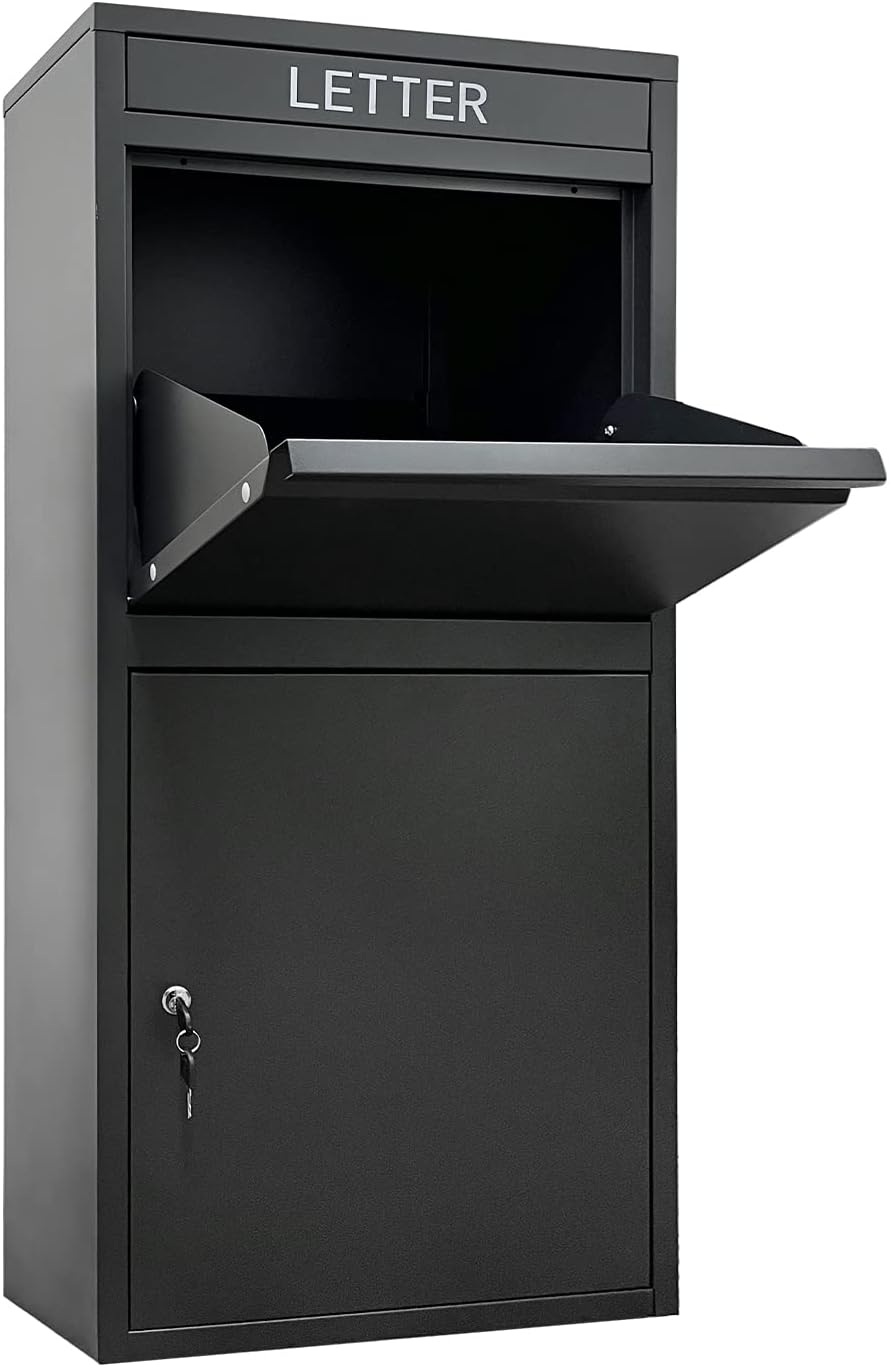 Package Delivery Boxes for Outside, Extra Large Capacity Modern Mailbox, Outdoor Freestanding Porch Box for Packages (Black and White)