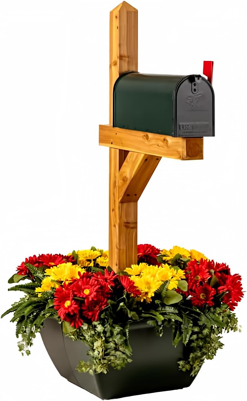 SnapPot® Mailbox Planter – 24" Resin Wrap for 4×4 & 6×6 Posts, Extra‑Large 16+ Gal Planter, Weatherproof UV‑Stable Tuxedo Black