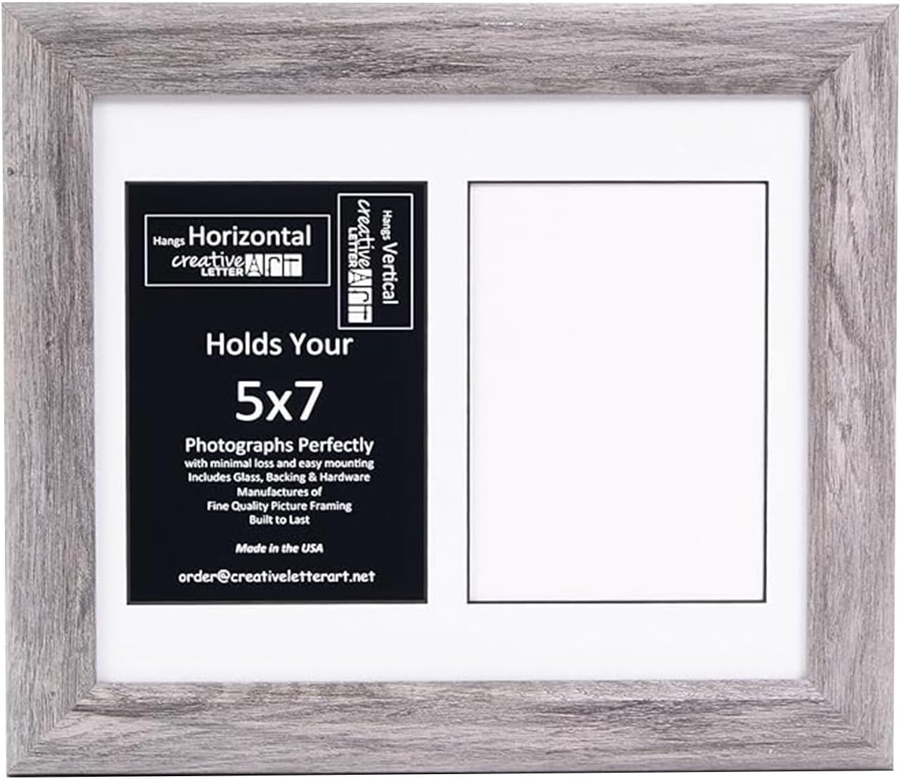 Creative Letter Art - 4 Opening 5x7 Black Picture Frame with 10x24-inch Black Mat Collage including Full Strength Glass, Alphabet Photography