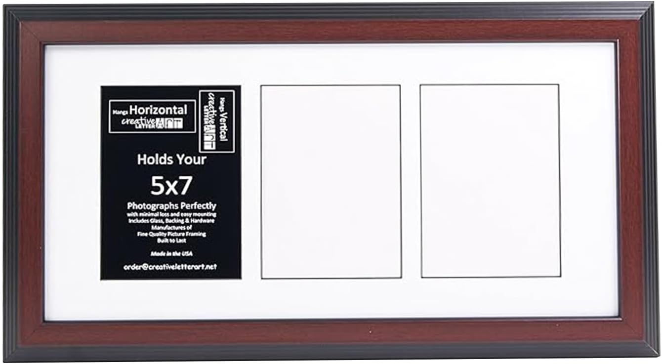 Creative Letter Art - 4 Opening 5x7 Black Picture Frame with 10x24-inch Black Mat Collage including Full Strength Glass, Alphabet Photography