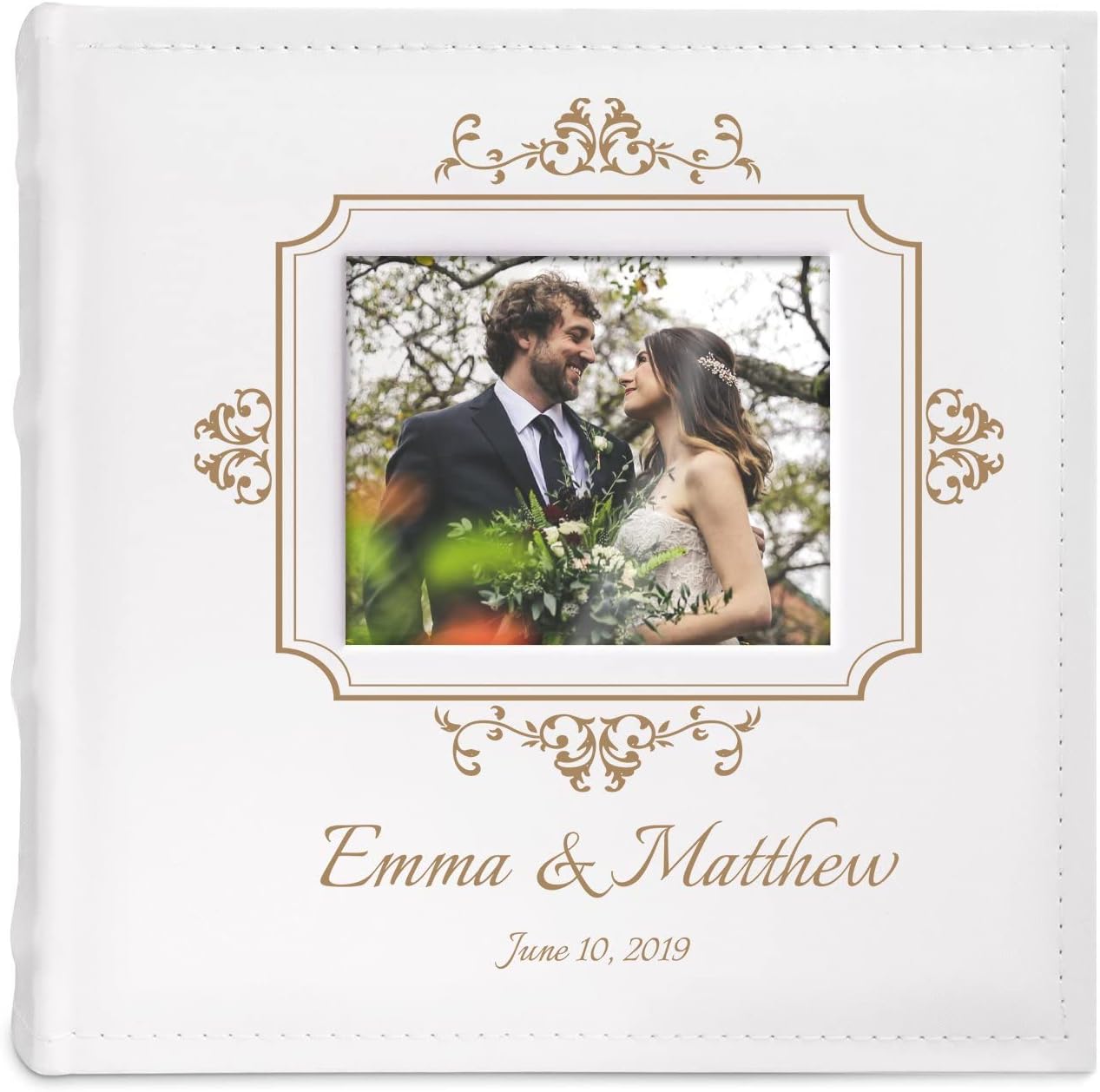 Maverton Slip-In Photo Album for couples - Engravable cover with a photo frame- White leatherette- 200 images- Personalized album for parents - For Wedding - photo frame
