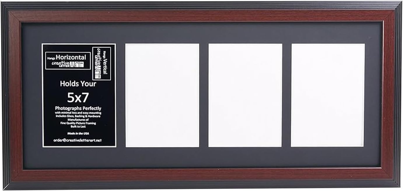 Creative Letter Art - 4 Opening 5x7 Black Picture Frame with 10x24-inch Black Mat Collage including Full Strength Glass, Alphabet Photography