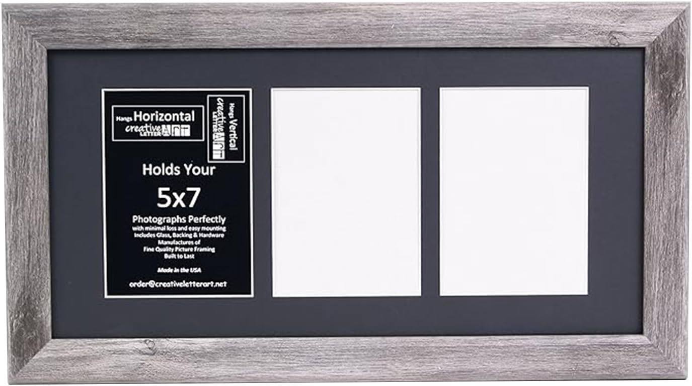 Creative Letter Art - 4 Opening 5x7 Black Picture Frame with 10x24-inch Black Mat Collage including Full Strength Glass, Alphabet Photography