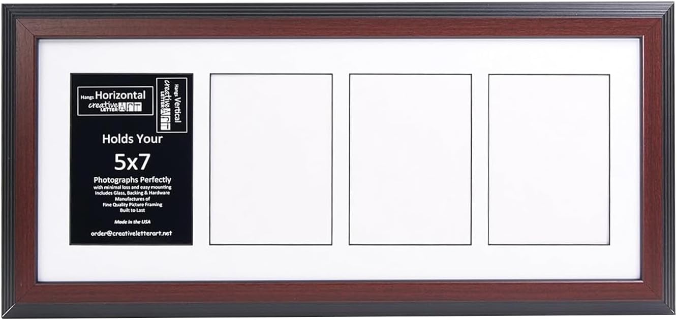 Creative Letter Art - 4 Opening 5x7 Black Picture Frame with 10x24-inch Black Mat Collage including Full Strength Glass, Alphabet Photography