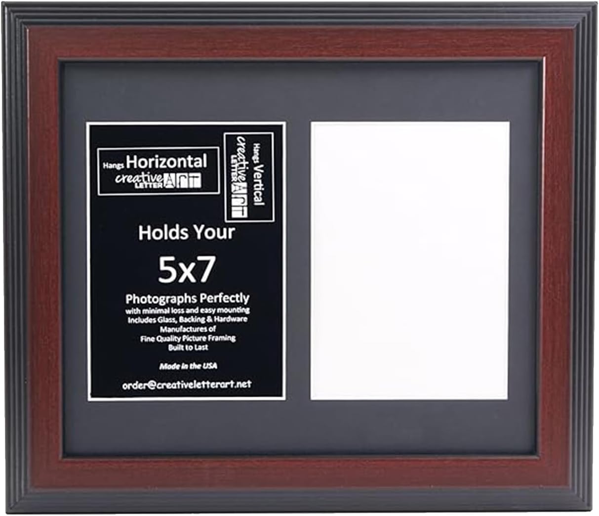 Creative Letter Art - 4 Opening 5x7 Black Picture Frame with 10x24-inch Black Mat Collage including Full Strength Glass, Alphabet Photography