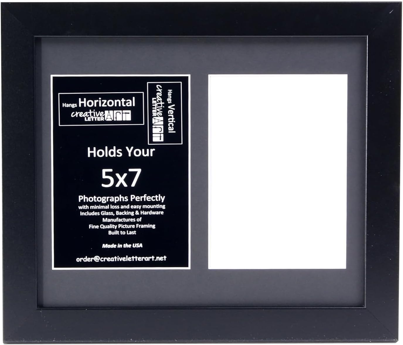 Creative Letter Art - 4 Opening 5x7 Black Picture Frame with 10x24-inch Black Mat Collage including Full Strength Glass, Alphabet Photography