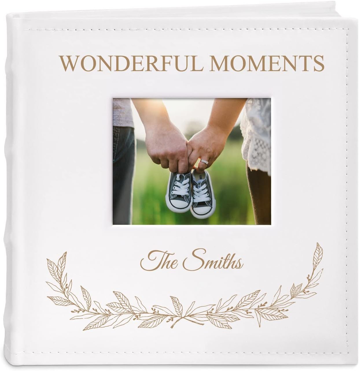 Maverton Slip-In Photo Album for couples - Engravable cover with a photo frame- White leatherette- 200 images- Personalized album for parents - For Wedding - photo frame