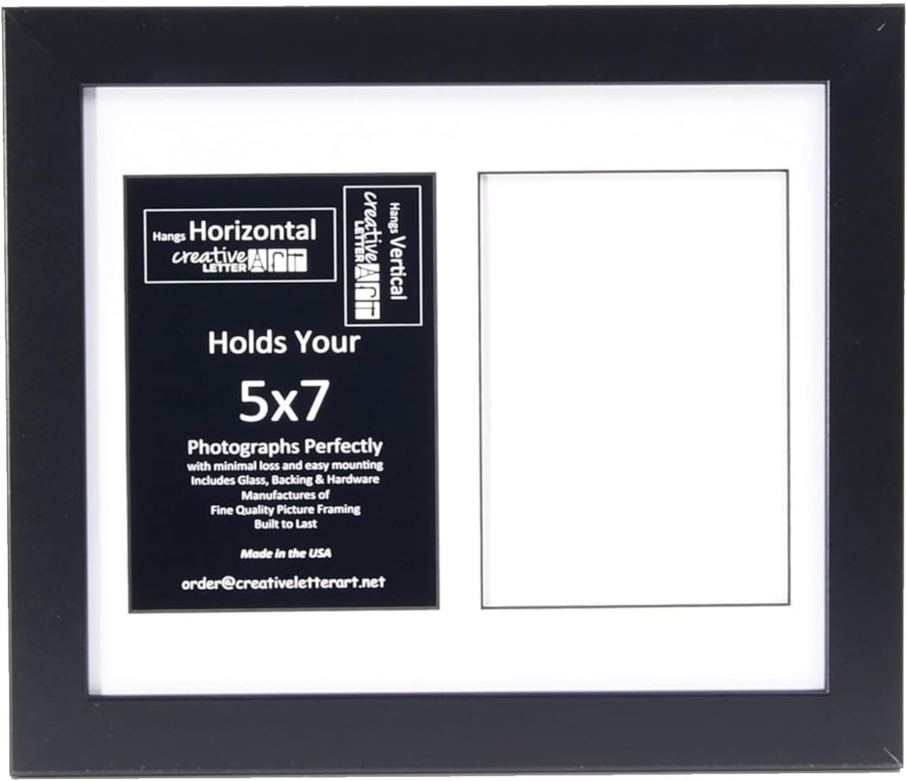 Creative Letter Art - 4 Opening 5x7 Black Picture Frame with 10x24-inch Black Mat Collage including Full Strength Glass, Alphabet Photography