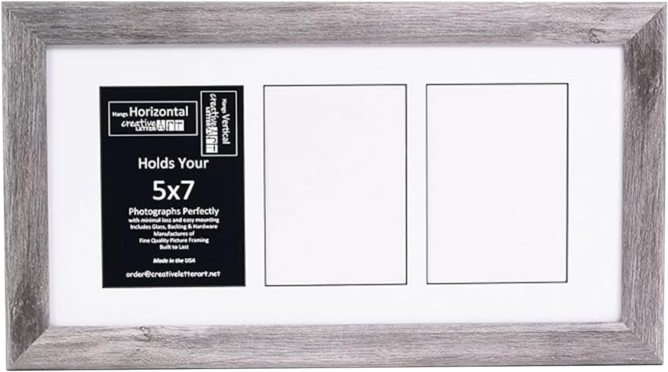 Creative Letter Art - 4 Opening 5x7 Black Picture Frame with 10x24-inch Black Mat Collage including Full Strength Glass, Alphabet Photography