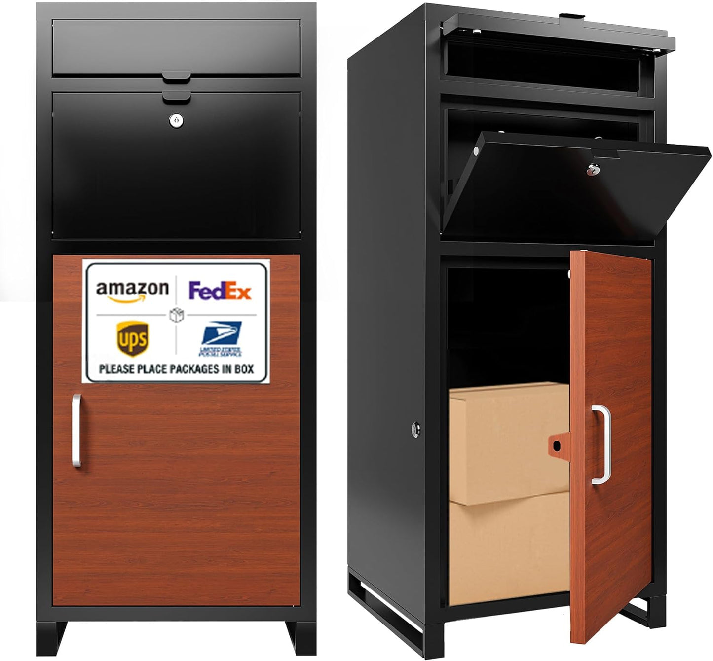 Large Parcel Drop Box with Mailbox Outdoor Package Delivery Boxes for Outside 36.6" H Anti-Theft and Waterproof Deliveries Box for Yard Garden Patio Home Porch Curbside