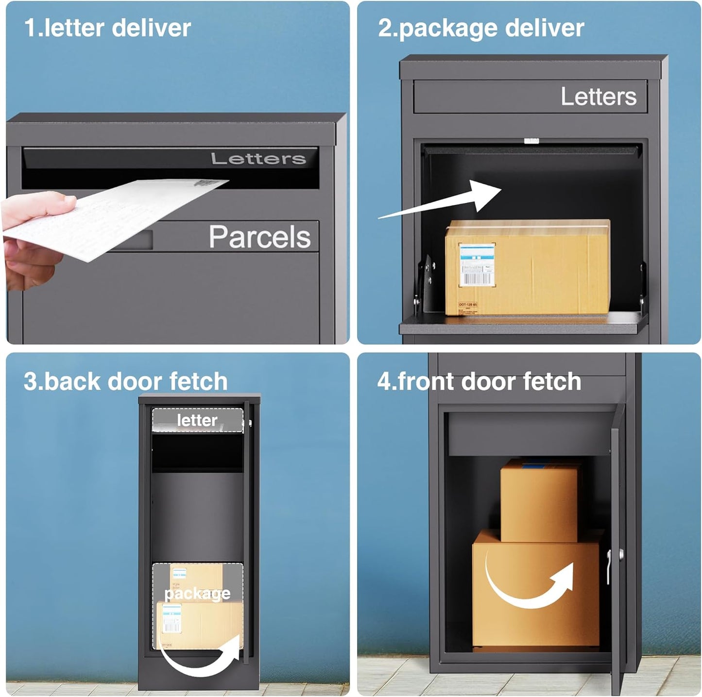 Merapi Parcel Drop Boxes for Outside, 16.3" *15.2"* 40.4" Cold-Rolled Steel Delivery Box for Packages, Anti-Theft Lockable Package Delivery Boxes for Outside, Porch, House, Curbside, Black-BD