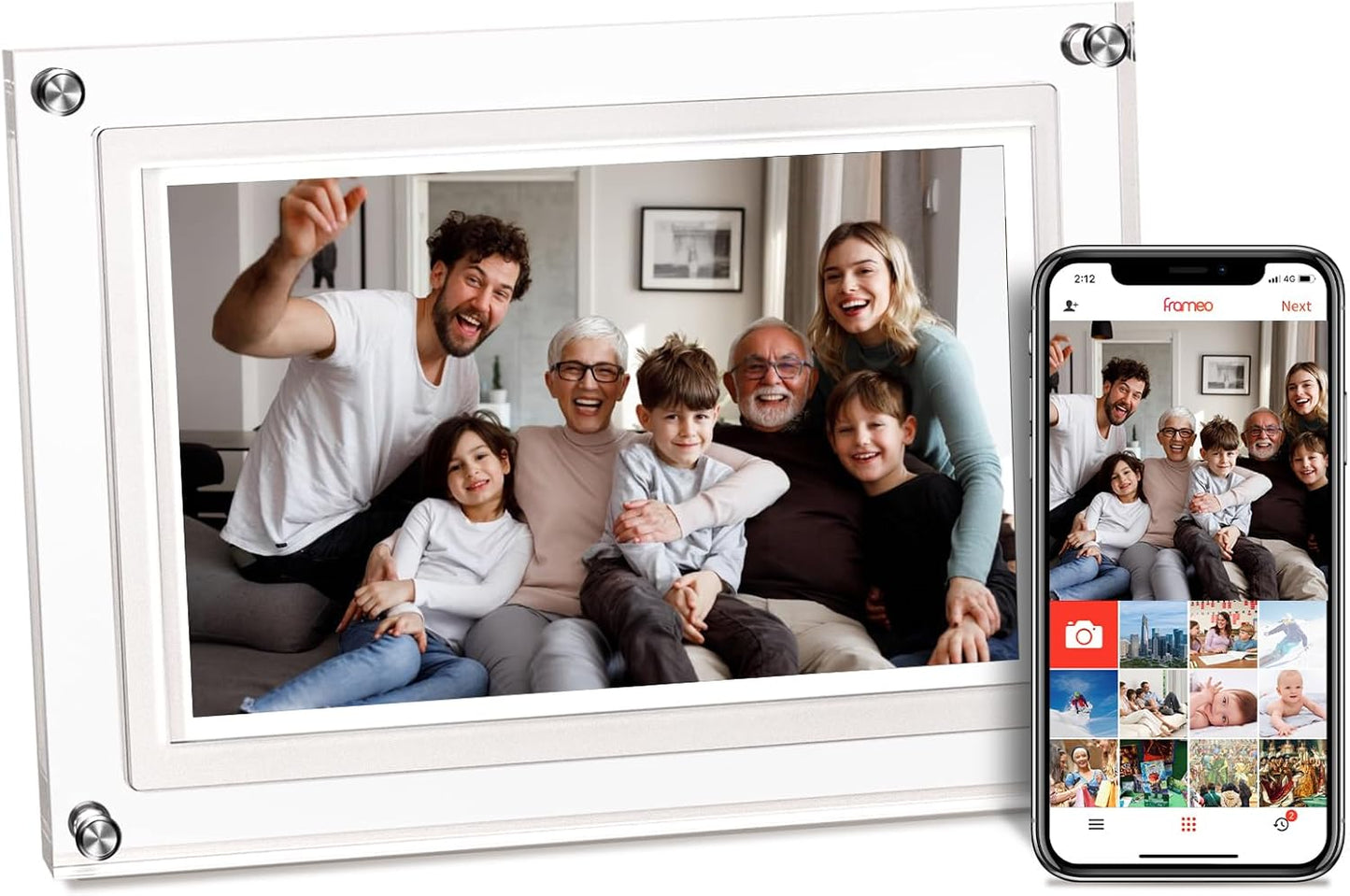 7 inch WiFi Digital Picture Frame,Acrylic Smart Digital Photo Frame,32GB Large Capacity HD IPS Touchscreen,Auto-Rotate,Share Photos/Videos Instantly Via Frameo App from Anywhere