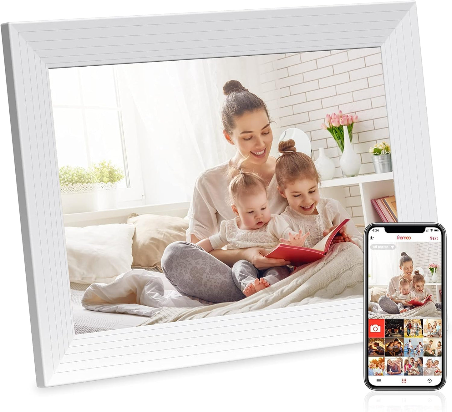 Frameo Digital Picture Frame, 10.1inch WiFi Photos Frames Electronic, 1280x800, HD IPS Touch Screen, 16GB Memory, Auto-Rotate, Wall Mountable, Share Instant Photos/Videos via Frameo-App from Anywhere