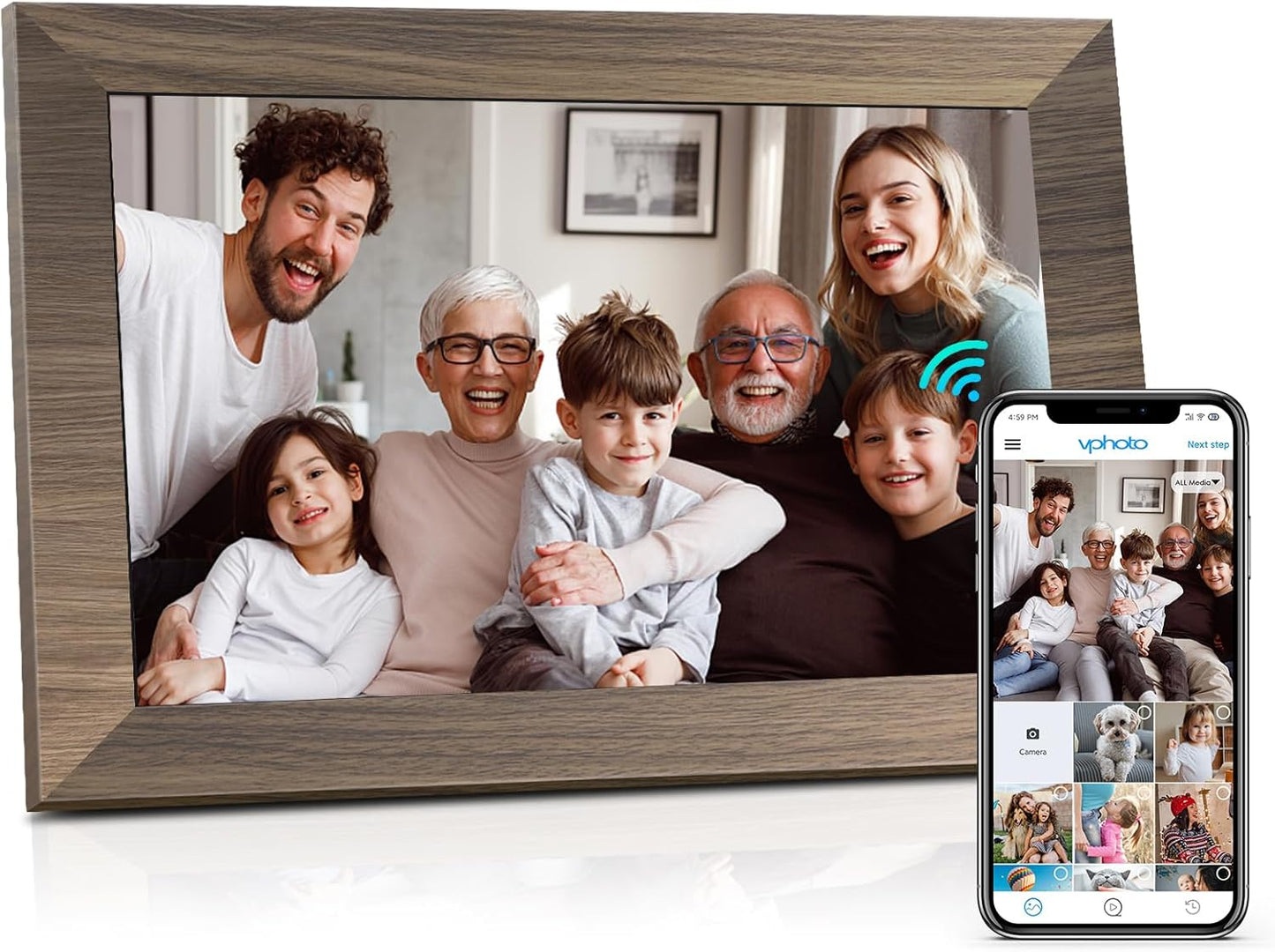10.1 Inch WiFi Digital Picture Frame, 1280x800HD IPS Touch Screen Digital Photo Frame Electronic,16GB Memory, Auto-Rotate, Wall Mountable, Share Photos/Videos Instantly via Uhale App from Anywhere