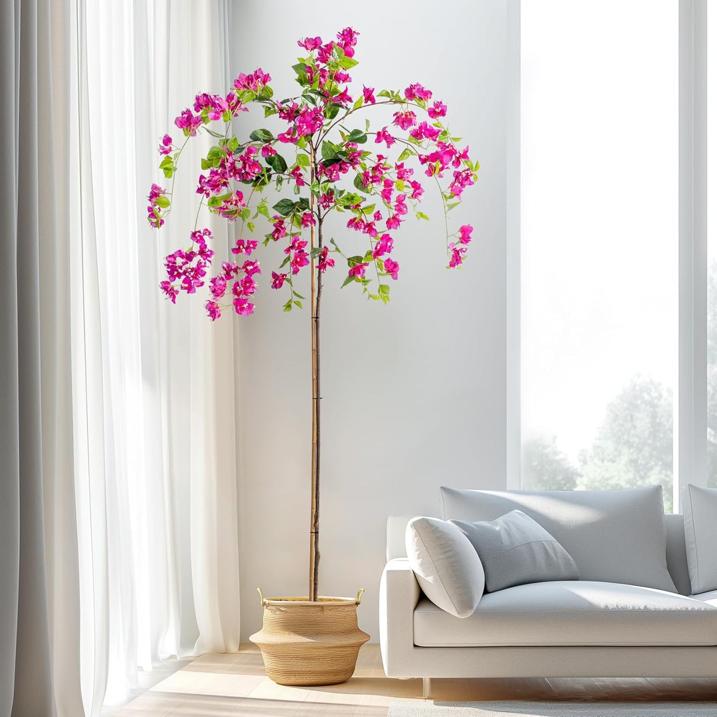 5FT Artificial Bougainvillea Tree Artificial Tree Tall Potted Fake Bougainvillea Trees for Outdoor Indoor Lifelike Potted Faux Plants with Wood Trunk and Flowers Office Wedding Home Decor