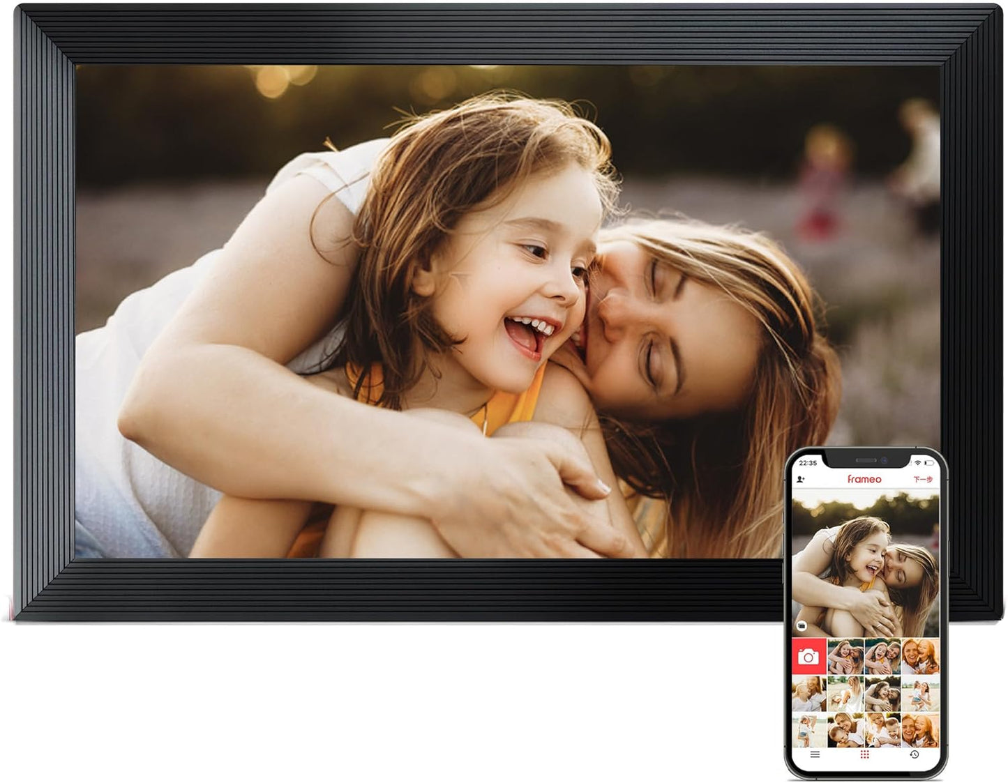 Digital Picture Frame, 15.6 Inch Frameo Digital Frame WiFi, 1920*1080 IPS FHD Touchscreen, 32GB, Tabletop&Wall-Mounted, Share Picture Video, Electronic Photo Frame Slideshow, Gifts for Mom, White Clay