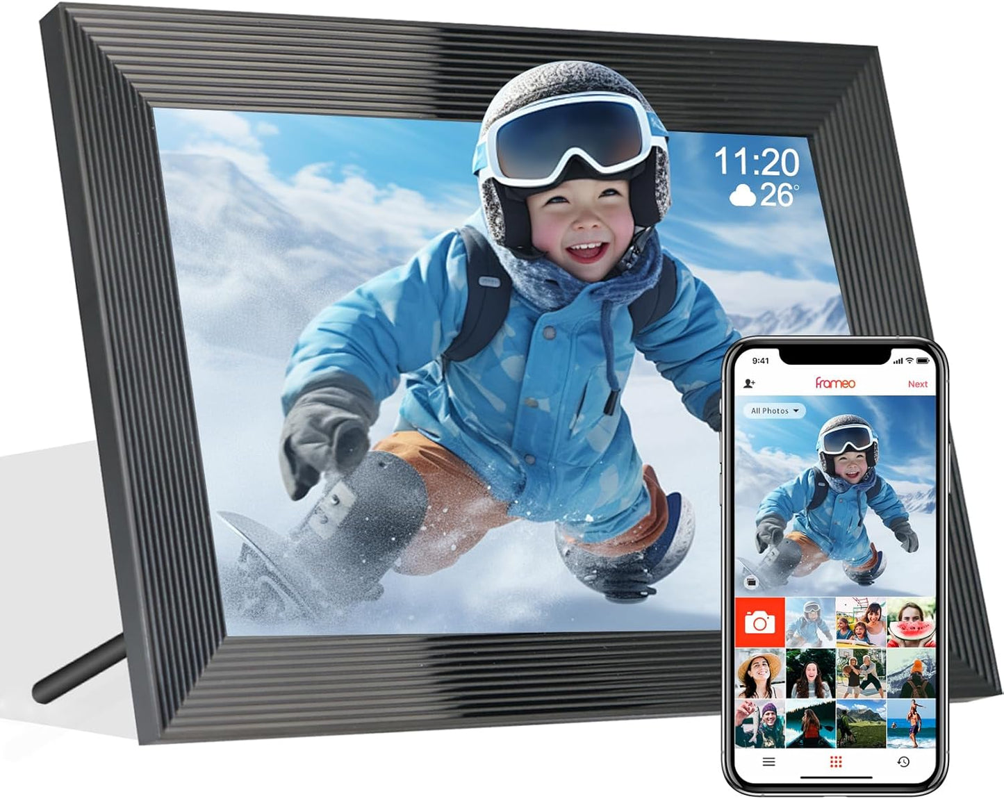 Frameo 10.1 Inch Smart WiFi Digital Photo Frame,Digital Picture Frame Wi-Fi with 32GB Storage & SD Slot, Electronic Picture Frame IPS Touch Screen with Auto-Rotate, Frameo Digital Frame WiFi -White